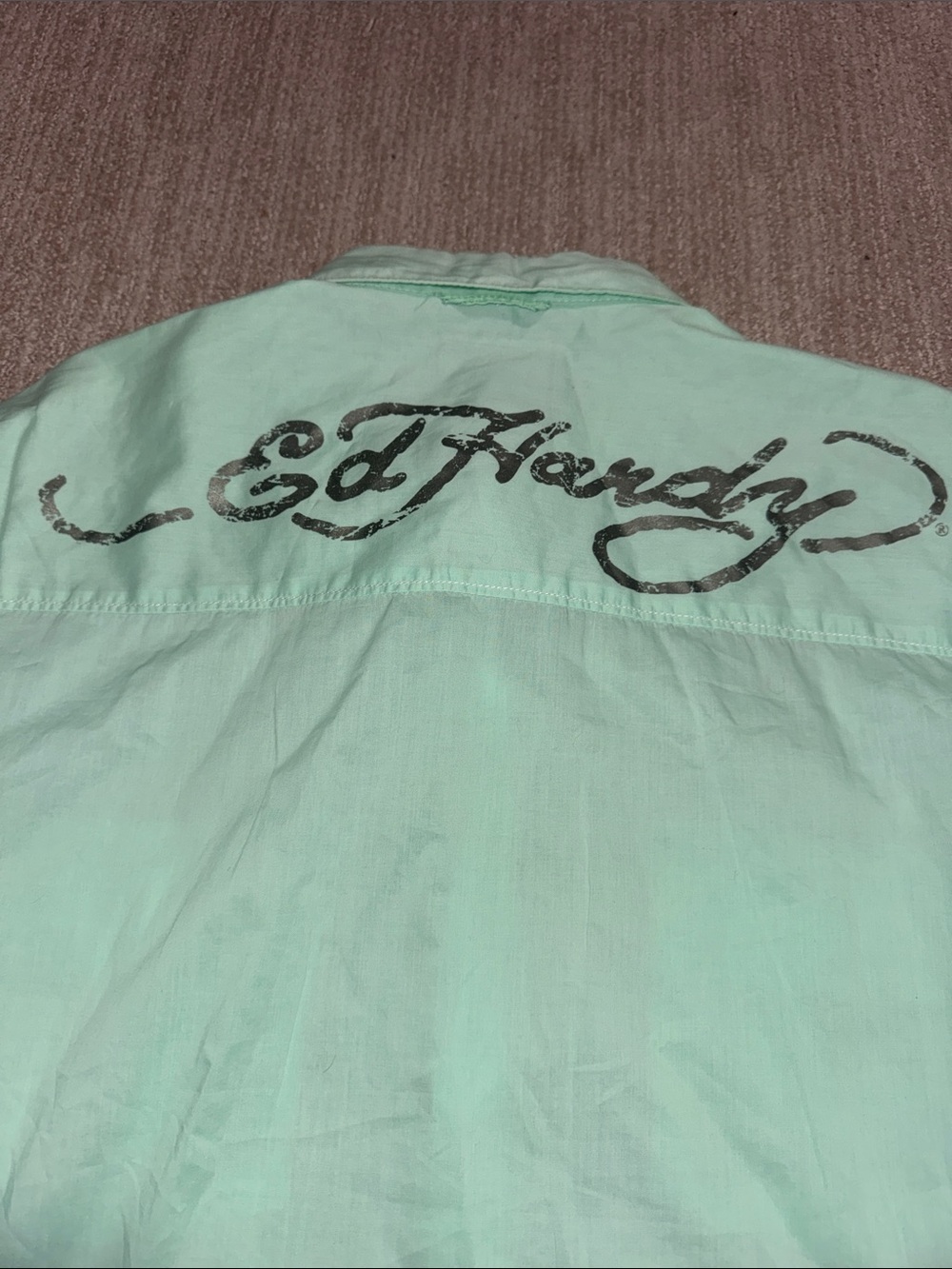 Vintage Ed Hardy Mens XL Mint Green Graphic Long Sleeve Button Up Shirt Y2K - Picture 9 of 12